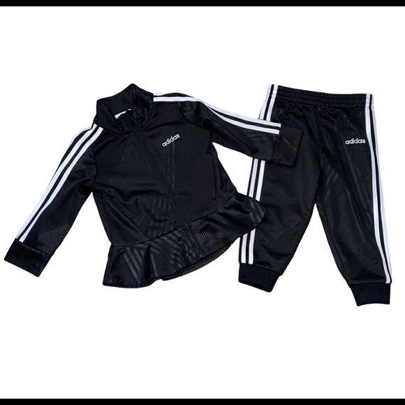 Adidas Girls Embossed Peplum 2pc Jogger Set Black - Picture 1 of 8